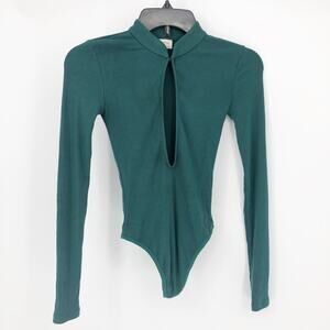 Wilfred Womens Harlequin Bodysuit XXS Green Long Sleeve Stretch Keyhole Plunge